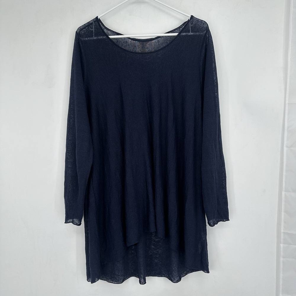 NWT Eileen‎ Fisher Women's Organic Linen Knit Top 1X Navy Scoop Neck Minimalist